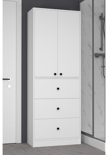 Güneş 3 Çekmeceli 2 Kapaklı Banyo Dolabı Beyaz