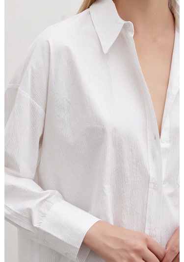 Never More Varaklı Poplin Gömlek Beyaz Beyaz