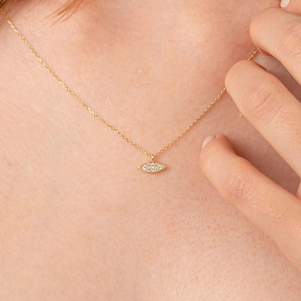 Gümüş Kolye - Mekik Taşlı Tasarım 925 Ayar Gümüş Kolye Sarı