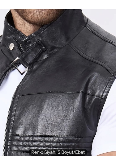 Uzun Hakim Yaka Regular Fit Hakiki Deri Yelek Siyah