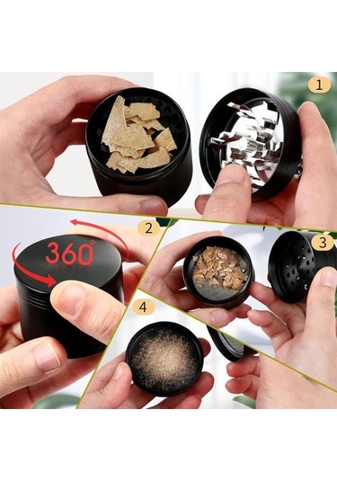 Ot Öğütücü İnce Parçacık Kolay Kullanım Manuel Dört İşlem Güçlendirilmiş Metal Dişler Çinko Alaşımı Mutfak Baharatı Adm Siyah