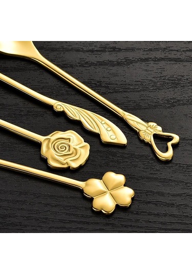 Morponi 6'lı Golden Bloom Serisi 6'lı Çay Kaşığı Kalp Model Altın