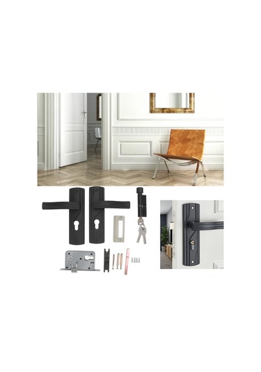 Vkemall Ev İç Kapısı Kilidi Seti - Sessiz Mangan Çelik Kollu, Ev Odaları/ofisler İçin Evrensel Siyah Kilit 3.5-5cm Kalınlık Uyumlu