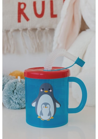 Renga Ruby Penguen Desenli 210 Ml Pipetli Kulplu Pp Bebek Bardağı 142003 Mavi-kırmızı Mavi