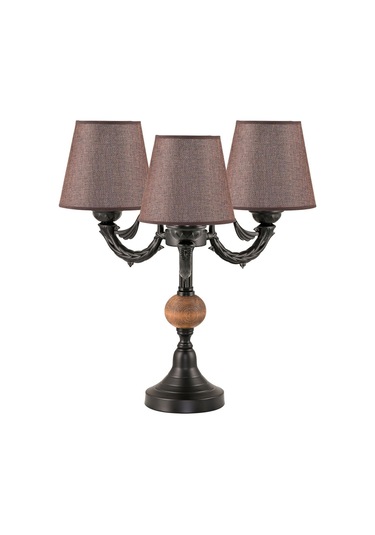 Üçlü Şamdan Masa Lambası Abajur Siyah Kahverengi Şapkalı Siyah