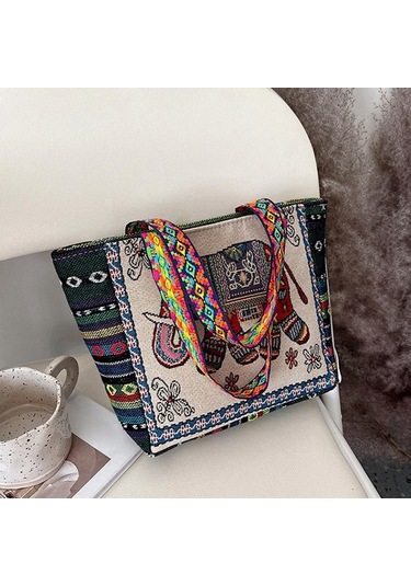 Ganzhoushop Vintage Tote Suntek Stil Kadın Günlük Kullanım F-kırmızı-fil Çanta Wu Çok Renkli