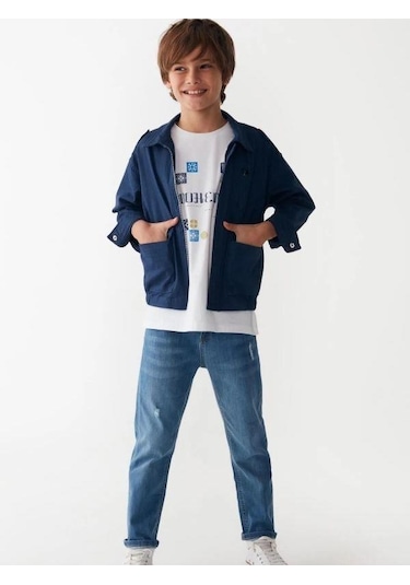 Çocuk Pamuklu Mevsimlik Cepli Ceket-14016 Lacivert