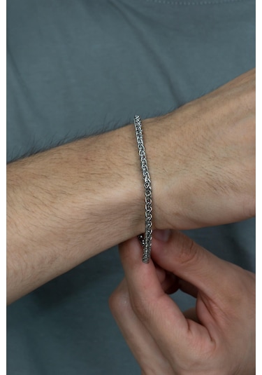 Birbirine Geçmeli Erkek Çelik Bileklik Zincir 20 Cm Acb01 Beyaz