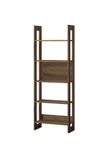 Country Dekoratif 5 Raflı Ev-ofis Kitaplık, Modern Kütüphane - Antik Ceviz