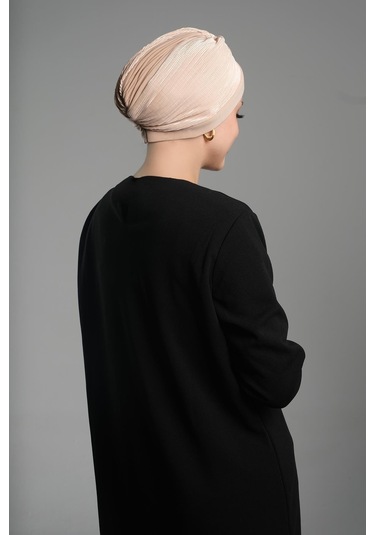 Bej Pratik Hazır Geçmeli Tesettür Bone Fukuro Sandy Kumaş Büzgülü 1831 12 Bej