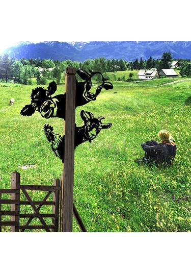 Suofeng Bahçe Dekorasyonu Gizlice Bakayan Metal Çelik Sığır Figürü - Dış Mekan Bahçe Tırnak Takımı - Modern Köy Stili