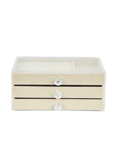 Modern 3 Çekmeceli Takı Mücevher Kutusu Organizer Düzenleyici Beyaz