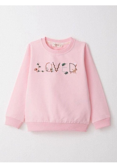 Kız Çocuk Loved Nakışlı Pamuklu Eşofman Takım-14382 Pembe
