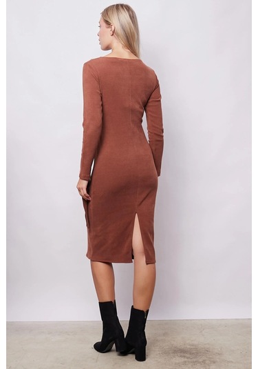 Kadın Hafif Likralı Triko Kruvaze Anvelop Bağcıklı Uzun Kol Diz Altı Uzun Elbise-fındık Kabuğu Fındık Kabuğu Kadın Hafif Likralı Triko Kruvaze Anvelop Bağcıklı Uzun Kol Diz Altı Uzun Elbise-fındık Kabuğu Fındık Kabuğu