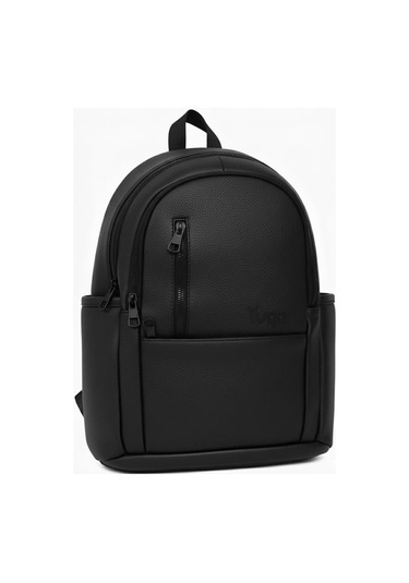 Yuga Suni Deri Dört Gözlü Sırt Çantası Siyah Siyah