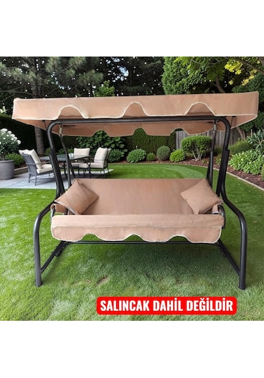3 Kişilik Salıncak Minderi Lüks Kılıf Seti 10cm Minderli Panama Bej