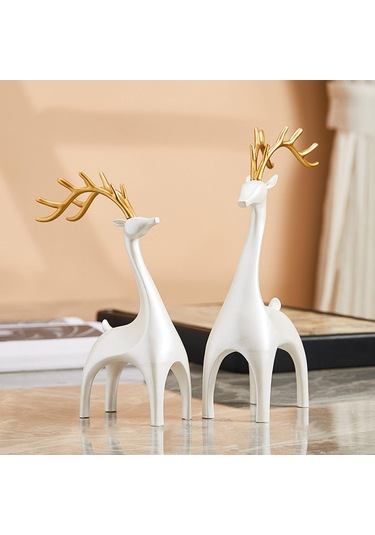 Suntek 1 Çift Elk Geyik Heykeli Figürleri Yatak Odası El Karışık