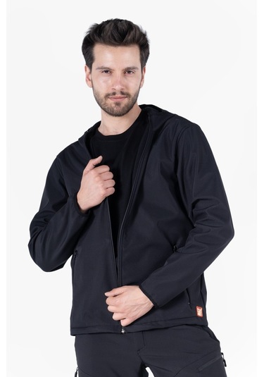 Kapüşonlu Softshell Mont Siyah