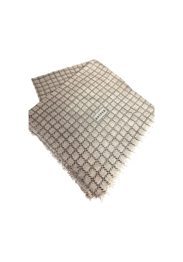 Eripek Desenli Flamalı Keten Eşarp- 06112 Vizon