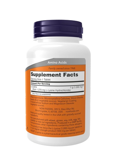 Now Foods, Double Strength L-lysine Lizin Çift Güçlü, Amino Asit