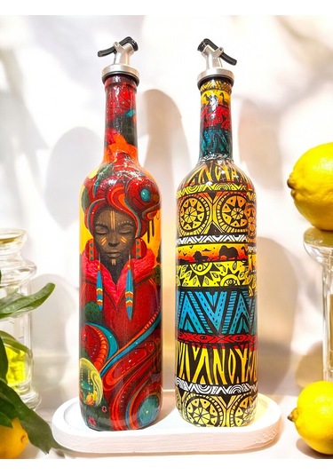 Asya Kabile Kültürlerinden İlham Alan Etnik Motiflerle El Yapımı Yağdanlık, Sosluk, Sirkelik Seti-mu Turuncu