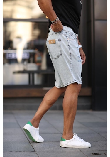 Boyfriend Kot Kapri Rahat Kalıp Kot Şort Buz Mavi