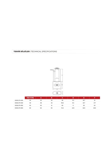 Kale Kilit Döküm Asma Kilit - Uzun Kanca 30 Mm
