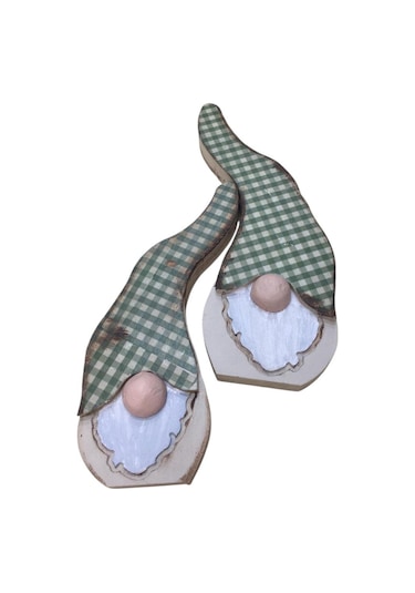 Gnome, Burnuk, Sakallı Kafadar Yeşil Pötikare Ahşap Dekor