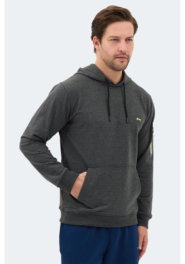 Slazenger Ozzy In Erkek Kanguru Cepli Kapüşonlu Koyu Gri Sweatshırt Koyu Gri