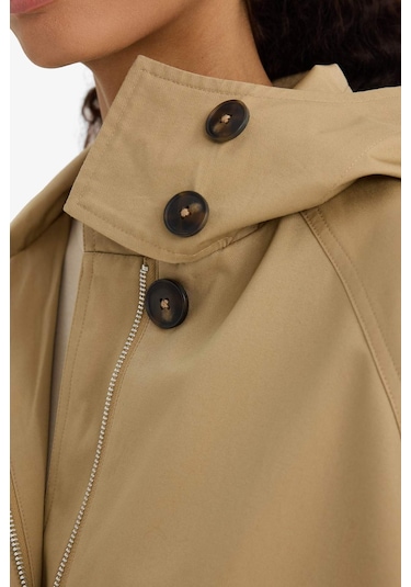 Defacto Regular Fit Kapüşonlu Fermuarlı Trençkot E8584ax25aubg501 Bej