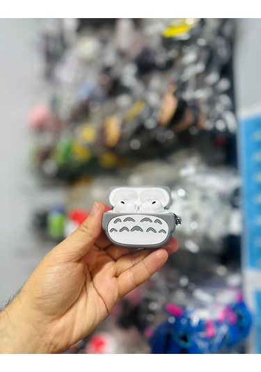 Apple Airpods Pro 3. Nesil 2025 Uyumlu Figürlü Silikon Kılıf Anahtarlıklı Kılıf Gri - Beyaz