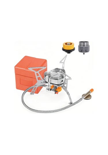 Ximistore9 Kompakt Çekirdekli Folding Çadır Ocağı + 2 Adet Gaz Tankı Adaptörü Seti - Ultralight Dışarı Aktiviteler İçin Gümüş