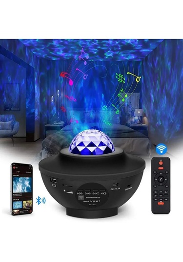 Yıldızlı Projektör Tavan Bulutsu Galaxy Lazer Işıklı Disko Topu Bluetooth Hoparlör Parti Led Lambası Siyah