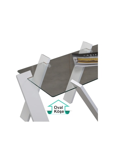 Roman Maxi Cam Orta Sehpa Beyaz / Renkli Dikdörtgen Orta Sehpa