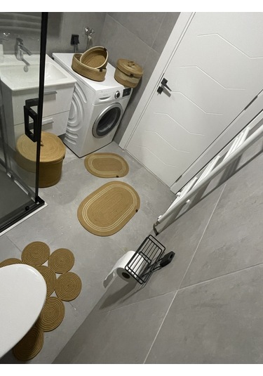 Banyo Takımı Çamaşır Sepeti Banyo Organizer Sepet Paspas Klozet Önü Paspas 7 Li Banyo Seti Kahverengi