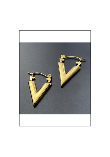 V Şekil, Paslanmaz Çelik Küpe 542, Altın Renk Altın