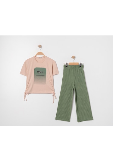 Kız Çocuk Mıu Taşlı İkili Dokuma Takım G-7276 Bej