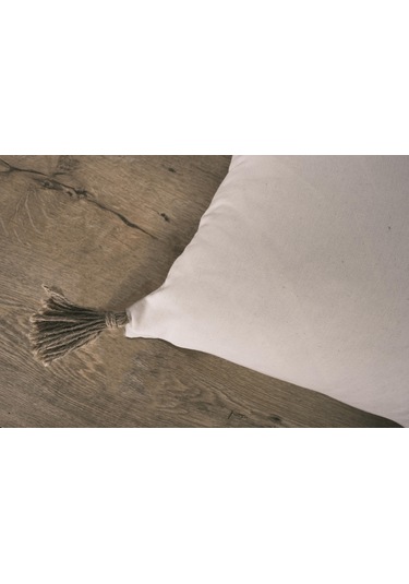 3'lü Hasır Püsküllü Naturel Keten Karışımlı Kırlent Kılıfı Krem-2638 Açık Krem