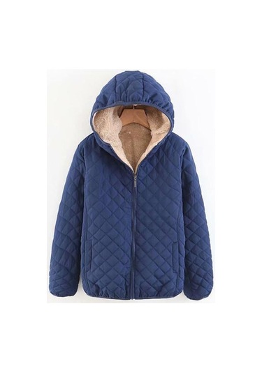 Kadın Kapşonlu Pamuk Ceket Sıcak Uzun Kollu Düz Renk Kapitone Fermuar Cep Rahat Gevşek Fit Kadın Ceket Siyah