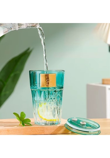 Pipetli Cam Bardak Beyaz - Mavi