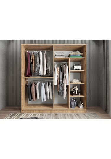 Zen Sürgü Kapaklı Dolap Gardırop Çam 180 Cm - Montaj Dahil