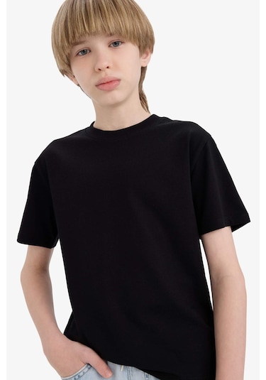DeFacto Erkek Çocuk Bisiklet Yaka Basic Düz Kısa Kollu Tişört K1687A625AUBK81