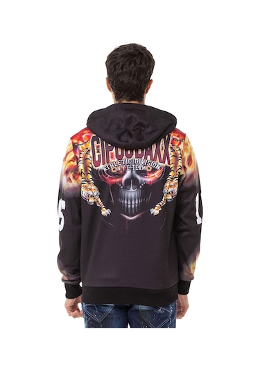 Cipo & Baxx Cl546 Kurukafa Ve Alev Baskılı Erkek Zip Sweatshirt 001