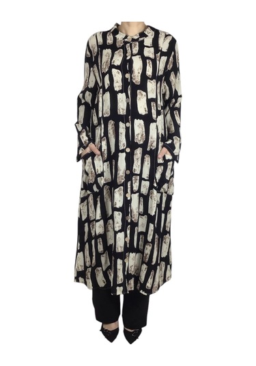 Kadın Önden Düğmeli Cepli Uzun Tunik Gömlek Siyah