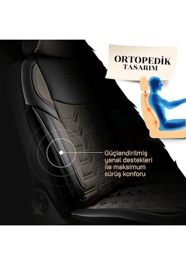 Panda Berlin Serisi Jakar Kumaş Oto Koltuk Kılıfı - Bej - Siyah