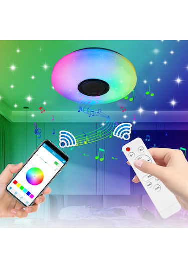 Led Plafonyer Bt Hoparlörlü Led Müzik Tavan Lambası App Kontrolü Çok Renkli