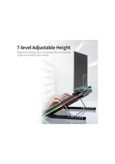 Oyuncu RGB Ledli Notebook Soğutucu Stand 6 Fanlı Yükseklik Ayarlı