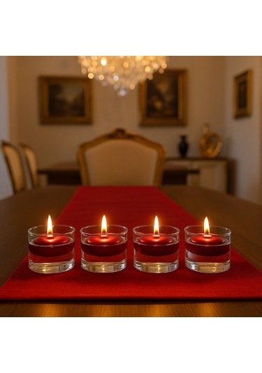 Mumluk- 4 Lu Borosılkat Cam Icerısınde Yuzen Mum-mum Ve Cam Bırlıkte Kirmızı