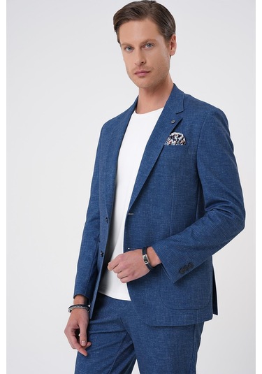 Comfort Fit Mono Yaka Çift Yırtmaç Torba Cep Casual Gece Mavisi Ceket C 701 Gece Mavisi