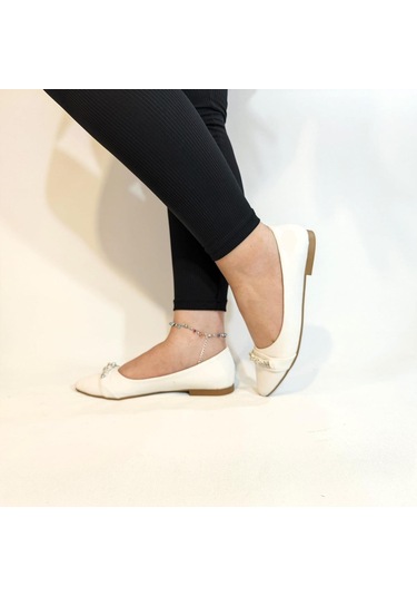 Fiyra 4006 Beyaz Örgü Taşlı Şık Düğünlük Günlük Bayan Babet Beyaz